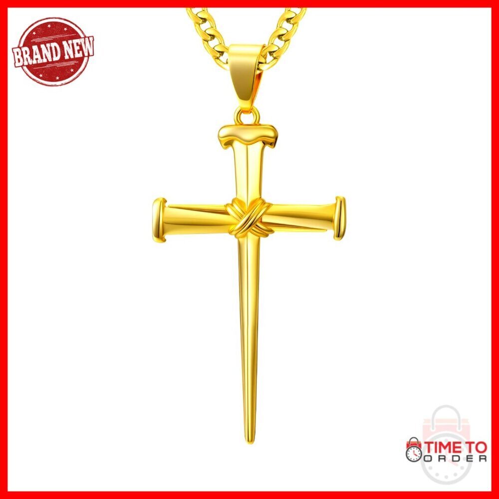 18K Gold Cross Pendant Necklace for Men Minimalist Christian Jewelry